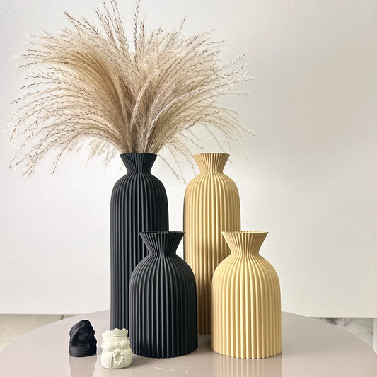 Lot de 2 Vases Artistiques à Motif Ondulé – Décoration Moderne pour Fleurs Séchées